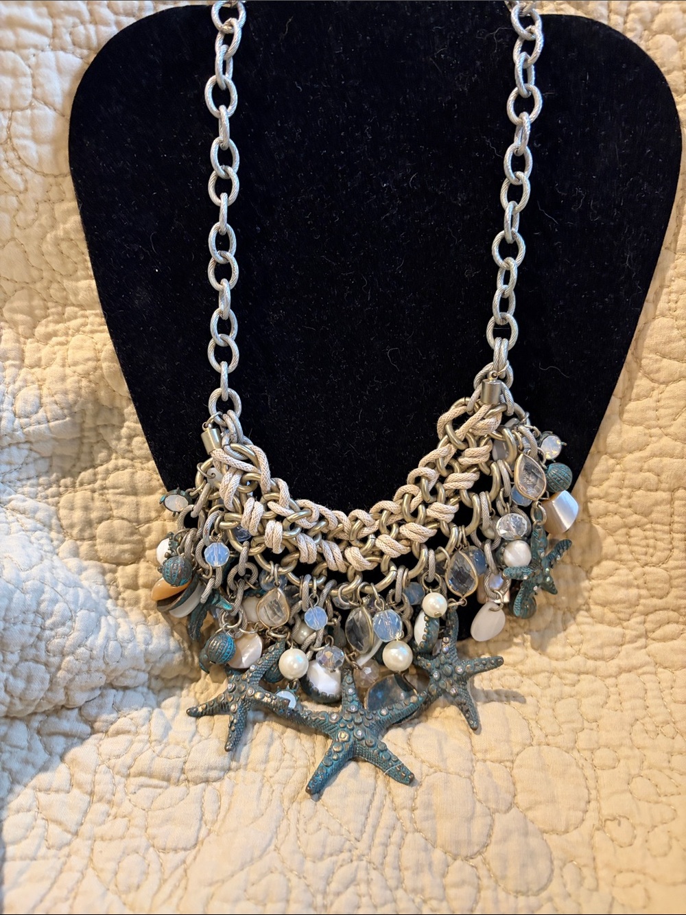 Coastal Starfish Statement Necklace - Blue and Silver